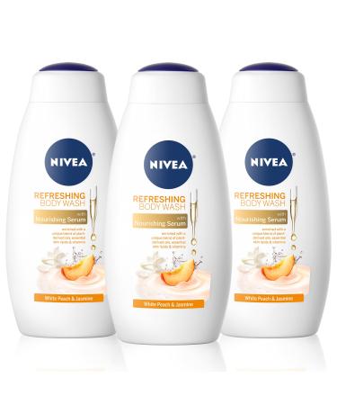 NIVEA White Peach and Jasmine Body Wash with Nourishing Serum, Pack of 3, 20 Fl Oz