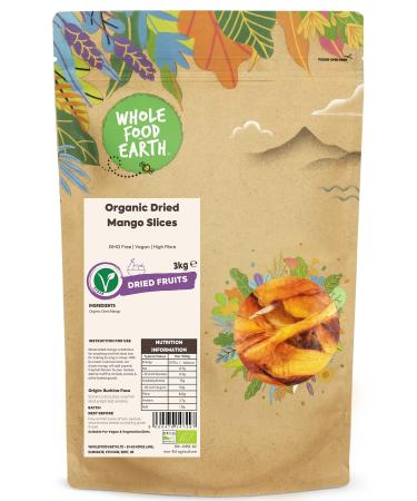 Wholefood Earth Organic Dried Mango Slices 3 kg | GMO Free | Vegan | High Fibre | Certified Organic 3 kg (Pack of 1)