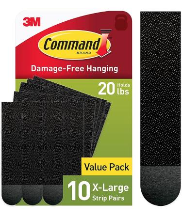 Command 20 Lb XL Heavyweight Picture Hanging Strips, Damage Free Hanging Picture Hangers, Heavy Duty Wall Hanging Strips for Living Spaces, 10 Black Adhesive Strip Pairs Heavy Duty 10 Pairs