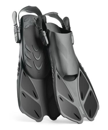 CAPAS Snorkel Fins, Swim Fins Travel Size Short Adjustable for Snorkeling Diving Adult Men Women Kids Open Heel Swimming Flippers Black L/XL (US Men 9-13 / Women 10-14)