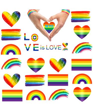 Phogary Pride Merch Gay Rainbow Stickers (60pcs 6 Designs) Pride Accessories Waterproof Body Paints Decals for Pride Day Parade Event LGBTQ+