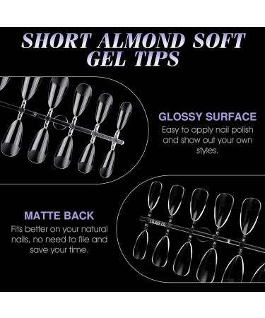 Gelike ec Short Almond Nail Tips 240PCS Clear Nail Extensions Kit | Break Resistant Full Cover Pre-Buff PMMA Soft Gel Resin Fake Nails 12 Sizes - Short Almond - Buy Online on SooperMarket.com