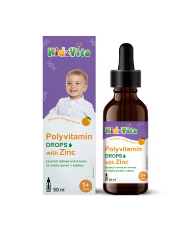 KidzVita - Polyvitamin Drops with Zinc - Multivitamins for 1-3 Years Toddlers 9 Essential Vitamins (Vitamin A Vitamin B Complex C & D3) - Mineral of Zinc - Eyesight Support - Immune Boost - Stronger Bones - Healthy Teeth - Natural Mandarin Orange Flavour 