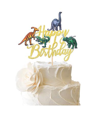1 Piece Dinosaur Birthday Cake Toppers Roar Rex Cake Decoration Cake Decoration for Boys Children Dinosaur Birthday Baby Shower Party Cake Decorations Accessories Gold Dinosaur-gold Happy Birthday