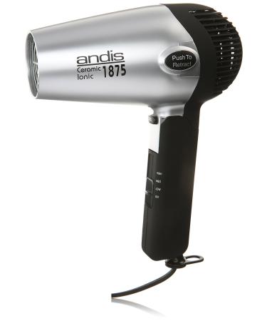 Andis 80020 1875-Watt Fold-N-Go Ionic Hair Dryer, Lightweight with Professional Blowout Results, Quick Drying Blow Dryer, Black/silver