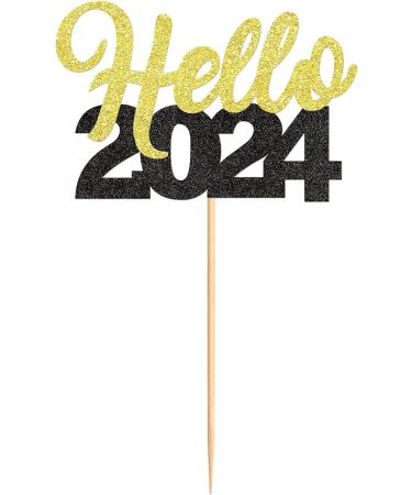 30 Pcs Glitter Happy New Year Cupcake Toppers 2024 Gold Black Cupcake topper Cheers to 2024 Cake Picks for New Years Eve Party Decoration (Hello) - Buy Online on SooperMarket.com