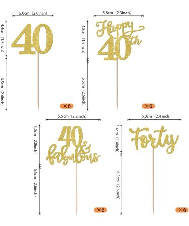Rsstarxi 24 Pack Happy 40th Birthday Cupcake Toppers Gold Glitter Forty 40 Fabulous Cupcake Picks 40th Birthday Cake Decorations for 40th Birthday Anniversary Party Decorations Design 1 40th Gold - Buy Online on SooperMarket.com