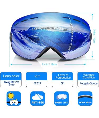 EXP VISION Snowboard Ski Goggles - Anti Fog OTG Winter Snow Goggles Blue - Buy Online on SooperMarket.com