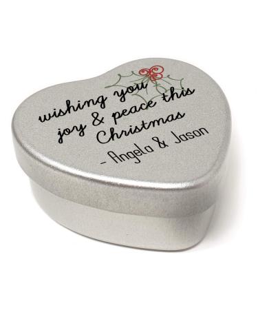 Personalised Mini Heart Shaped Tin Wishing Joy & Peace this Christmas Xmas Card Alternative Gift Filled with Mini Mints