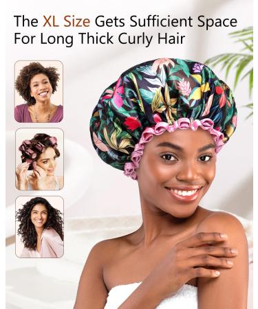 Mikimini Large Rainforest Shower Hood for Women | Pink Lace Waterproof XL Shower Cap for Long Hair | Reusable Bath Accessory - Buy Online on SooperMarket.com