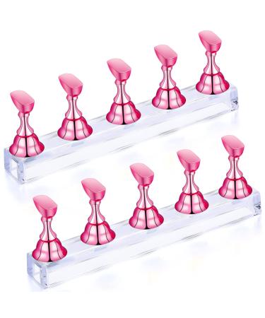 PROUSKY 2 Set Nail Display Stand Fingernail DIY Nail Art Display Nail Tip Practice Holder Magnetic for False Nail Tip Manicure Tool Home and Art Salon Use Magnetic Nail Practice Base (Pink)