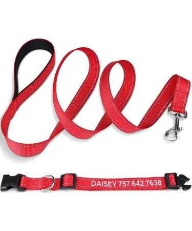 Personalized Reflective Dog Collar & Leash Set - Tagme 1.5m Double-Sided for Small Dogs - Red - Buy Online on SooperMarket.com