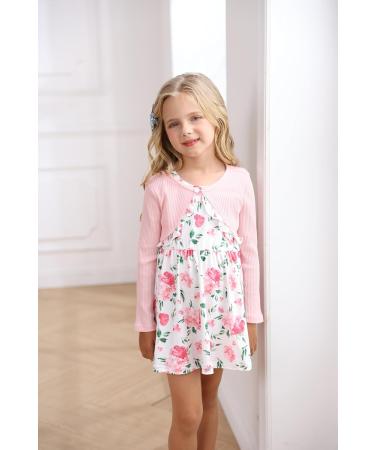 Puseky Toddler Girl 2 Piece Floral Sleeveless Dress & Cardigan Set, 3-4 Years, Pink - Buy Online on SooperMarket.com