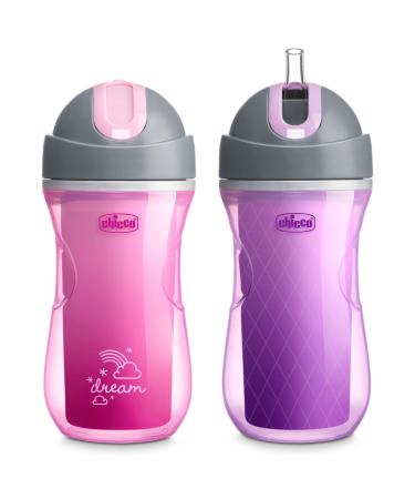 Chicco Insulated Flip-Top Spill-Free Straw Sippy Cup 9oz Dream Pink/Purple 12m+ (2pk)
