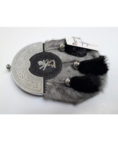 Scottish Kilt Sporran - Grey Goat Skin Full Dress Sporran with Celtic Chrome Cantel - Buy Online on SooperMarket.com