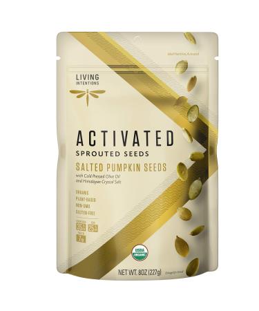 Living Intentions Organic Sprouted Pumpkin Seeds: Salted – NonGMO – Gluten Free – Vegan –Kosher – Paleo - 8 Ounce Unit Salted Pumpkin Seeds 8 Ounce (Pack of 1)
