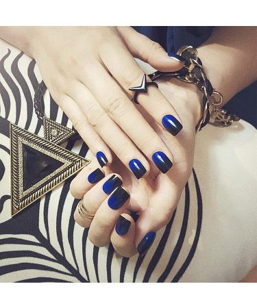 Siusio 24-Piece Black Gradient Artificial Nails Set - Full Cover Short Gel-Art with Royal Blue Jewelry Top Coat for Women & Girls - Buy Online on SooperMarket.com