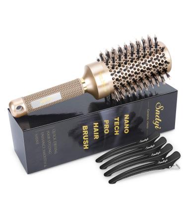 Round Brush for Blow Drying, Nano Thermal Ceramic & Ionic Tech Hair Brush with Boar Bristles, Professional Round Barrel Brush for Styling,Curling and Straightening by Sndyi (3.3 Inch, Barrel 2.1 Inch) 2.1 Inch (Pack of 1)