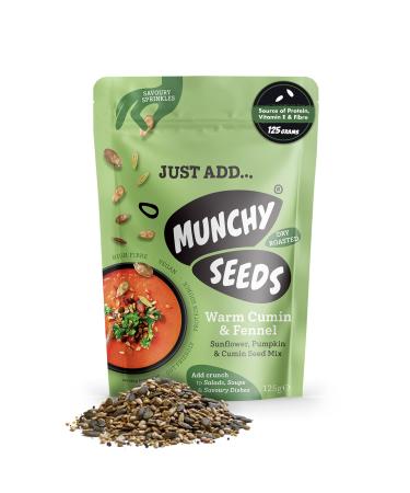 Munchy Seeds Snack Warm Cumin and Fennel Sunflower & Pumpkin Mix Sprinkle on Salads Soups & Savoury Dishes Vegan Source of Protein Fibre & Vitamin E 125 g