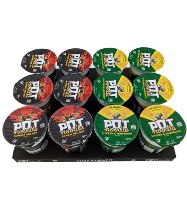 Noodles Multipack of 12 With 6x Pot Noodle Chicken & Mushroom 90g And 6x Pot Noodle Bombay Bad Boy 90g - Quick and Easy Ready Meals and Snacks