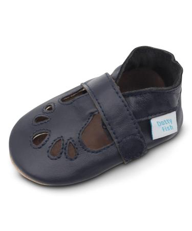 Dotty Fish Soft Leather Baby Shoes. Classic T-Bar Shoes for Girls. Non-Slip Suede Soles. 0-6 Months - 2-3 Years 2-3 Years Navy Blue