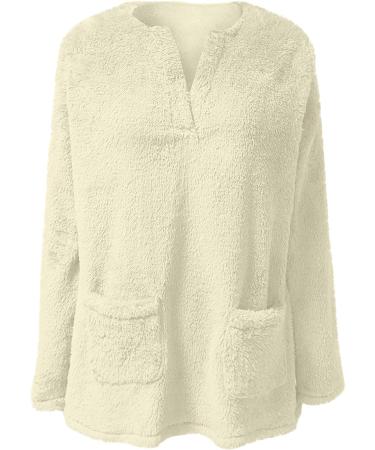 AMhomely Womens Plus Size Teddy Fleece Hooded Jumper - Beige M - Buy Online on SooperMarket.com
