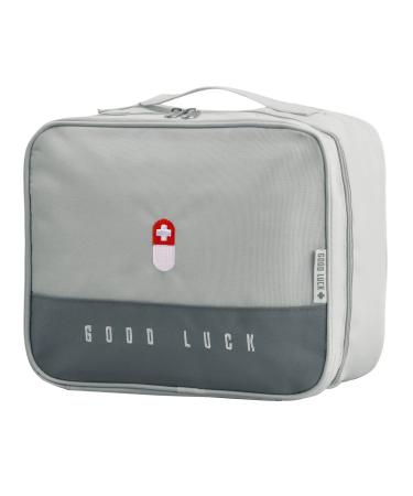 Medicine bag large capacity waterproof travel pharmacy bag first aid bag portable medication bag emergency bag first aid sets for home travel office (25*20*13.5cm) (gray)