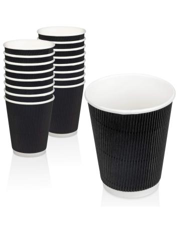 Fit Meal Prep 50 Pack Disposable Hot Cups - 12oz Black Double Wall Insulated Ripple Sleeves To Go Coffee Cups - Kraft Hot Beverage for Chocolate Tea and Cocoa Drinks - Sturdy and Eco Friendly 50 8 oz