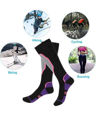 Cosmos Over the Calf Ski Socks - Warm Cotton Socks for Winter Sports (Black & Purple) - Buy Online on SooperMarket.com