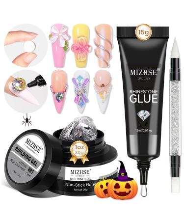 MIZHSE 30g Solid Builder Gel For Nails and 15g Rhinestone Glue for Nails Clear Nail Builder Gel Hard Gel for Nails 3D Nail Sculpting Gel Non-Sticky Hand UV LED Nail Charm Glue Nail Art for Salon Home 30g Builder Gel+15g Rhinestone Glue