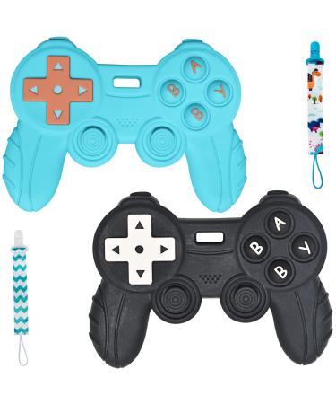 BIGSPINACH Baby Game Controller Teether Toy Silicone Teething Toy for Gamer Parents and Future Gamer Kids Cool Gaming Stuff (Blue+Black)