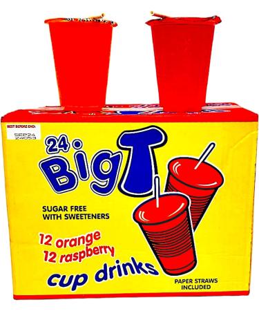 Big T Sugar-Free Cup Drinks - Orange & Raspberry 24 Bulk Pack with Paper Straws - Buy Online on SooperMarket.com