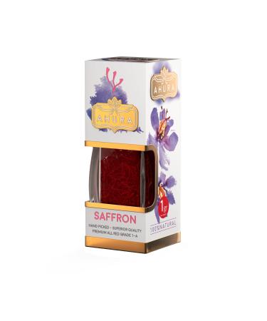 Ahura Finest Natural Saffron Threads - Pure Grade 1 All Red Saffron Spice for Tea Paella Risotto Pasta Rice Cooking - No Additives (1g Jar) 1 g (Pack of 1)