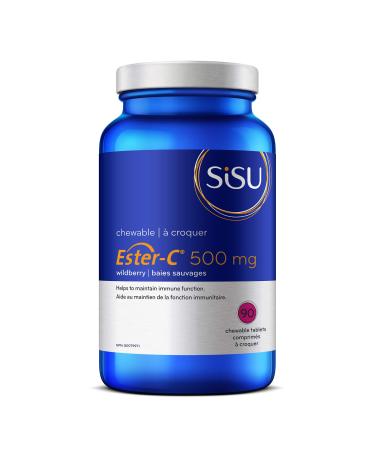 Sisu Ester-C 500 mg Wildberry Chewables 90 Tablets - Flavourful Vitamin C with Bioflavonoids - Antioxidant & Immune System Support - Vegan Gluten & Dairy Free - 90 Servings