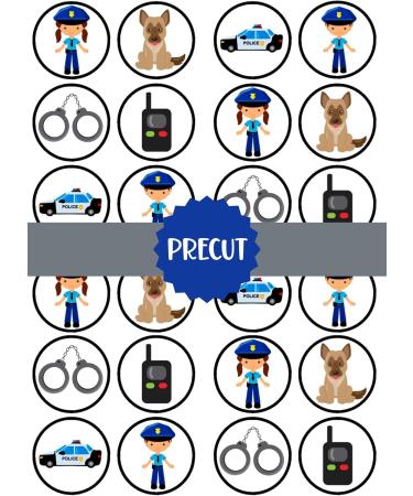 24 PRECUT Police Edible Cupcake Toppers Sheriff Theme Emergency Services Edible Cupcake Decorations - Stand Up Disc Wafer Cake Decorations - Buy Online on SooperMarket.com