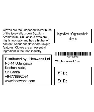 Heawans Hand Picked Premium Grade Organic Whole Cloves 4.5 oz  Packed in a USDA certified farm. 4.5 Ounce (Pack of 1) - Buy Online on SooperMarket.com