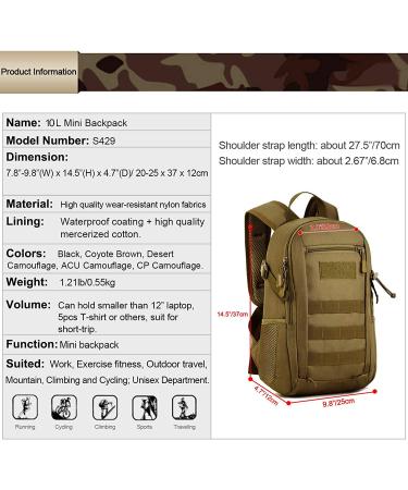 Huntvp Mini Daypack Military Backpack 10L/20L - Tactical Assault Pack for Hunting, Camping, and Trekking - Black - Buy Online on SooperMarket.com