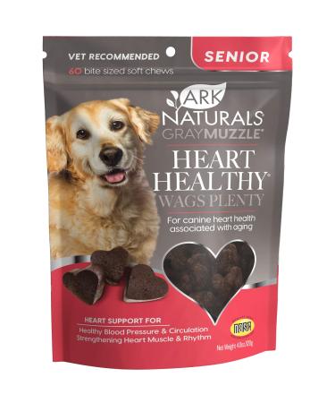 Ark Naturals Gray Muzzle Heart Healthy Wags Plenty Dog Chews, Vet Recommended for Senior Dogs to Support Heart Muscle, Blood Pressure and Circulation, Natural Ingredients, 60 Count