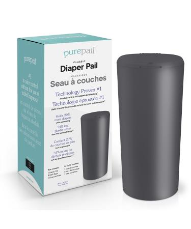 PurePail Classic Diaper Pail Black Blocks Odors with No Added Fragrance Holds 20% More Diapers & Generates Less Waste No Cutting No Canisters Includes 1 Pail + 2 Refill Bags + 1 Charcoal Filter