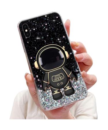 Tivenfezk nadoli for iPhone XR astronaut hidden stand shell caricature glitter stand soft silicone bling transparent protective cover iphone xr black