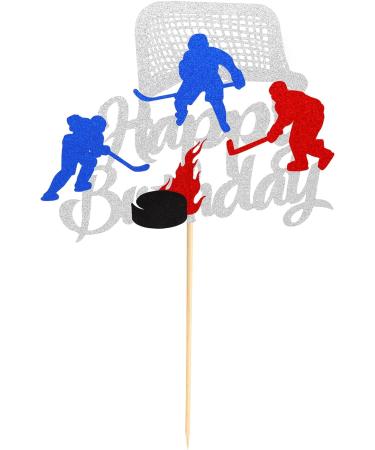 Arthsdite 1Pc Ice Hockey Cake Topper Happy Birthday Sign Sport Cake Decorations Puck Theme for Kids Girl Boy Man Women Birthday Party Supplies - Sliver Glitter Silver - Buy Online on SooperMarket.com