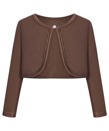 BONNY BILLY Girls Cardigan Long Sleeve Knitted Cotton Bolero Shrug Kids Clothing 5-6 Years Coffee