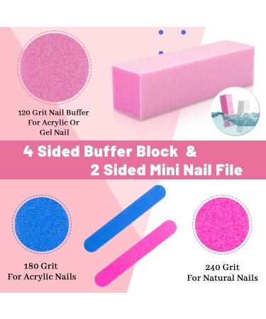 Selistamm 10Pcs Nail Buffer Blocks 4-Way 120 Grit Nail Buffers & Mini Files Set - Manicure Tools for Gel, Acrylic, Natural Nails - Pink - Buy Online on SooperMarket.com