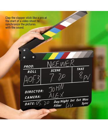 NEEWER Acrylic Film Directors Clapper Board Kit - 12x10 Cut Action Scene Clapboard with Magnetic Eraser, 2 Pens, Cleaning Cloth & Hex Key - Buy Online on SooperMarket.com