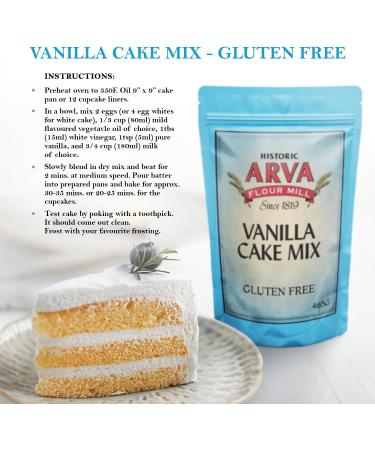 Gluten Free Cake Mix Vanilla Cake Mix 465g Makes a 9x9 Cake or 12 Cupcakes 100% GF Mix - Made in Canada by Arva Flour Mills - Buy Online on SooperMarket.com