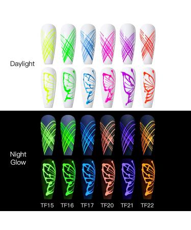 Glow in the Dark Spider Gel Nail Art - 6 Colors Luminous Drawing Gel for DIY Manicure | UV LED Soak Off Elastic Line Painting Gel with Brushes - Buy Online on SooperMarket.com