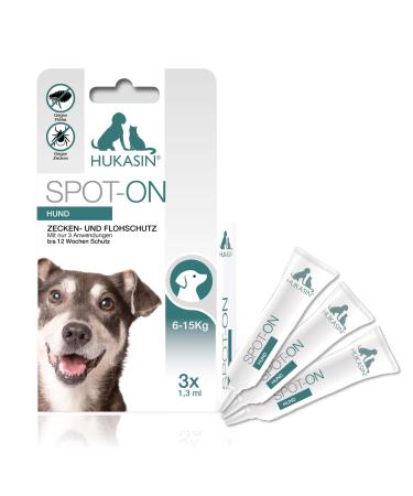 Hukasin Spot on dog 6-15kg - tick and flea protection - long -lasting tick protection dog & flea remedy dog up to 12 weeks for the health of your dog