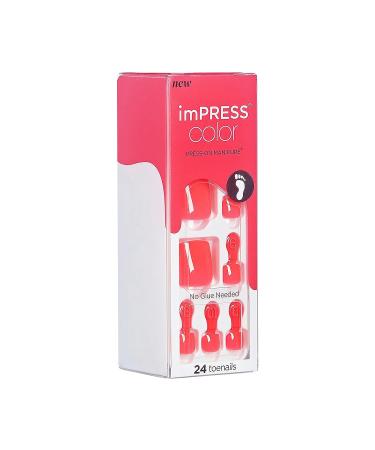 KISS imPRESS Fruity Candy Deep Red Pedicure Fake Toenails Kit | Square Shaped Press-On Nails with Prep Pad, Mini Nail File, Cuticle Stick | 24 Fake Nails - Buy Online on SooperMarket.com