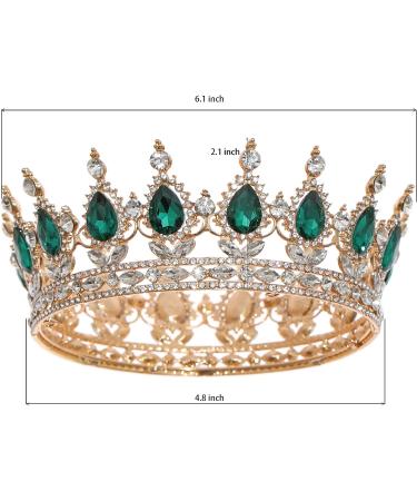 FORSEVEN Queen Crown Rhinestone Wedding Tiara | Crystal Bridal Princess Crown for Women - Gold and Green | Costume Party Hair Accessory - Buy Online on SooperMarket.com