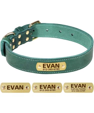 Tagme Personalized Leather Dog Collar - Engraved Name & Phone Number | Adjustable Green Collar for Small Medium & Large Dogs (33-39cm) - 1 Pack - Buy Online on SooperMarket.com